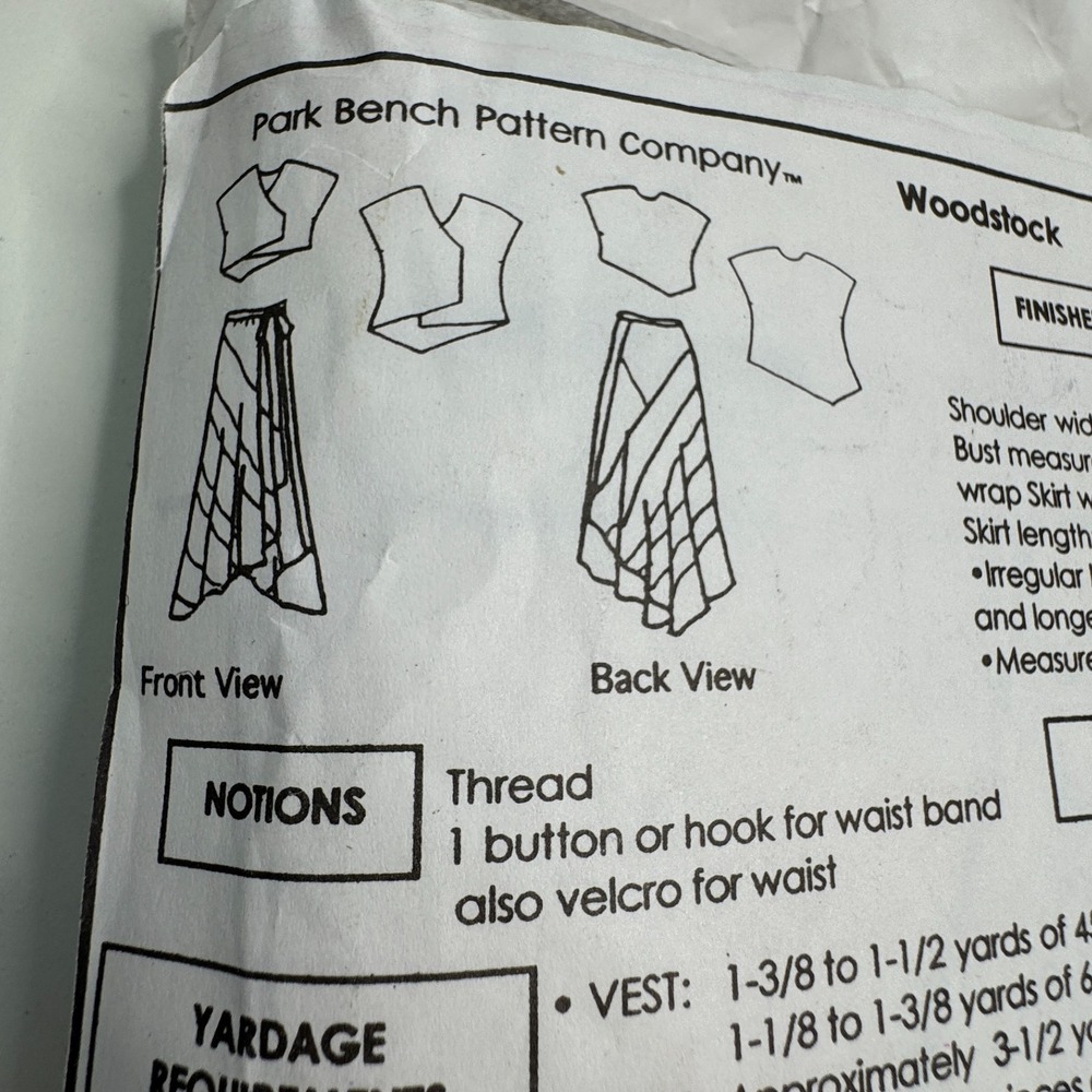 PARK BENCH Sewing Pattern No. 20 Woodstock Patchwork Skirt Vest Adjustable OS - Picture 4 of 8